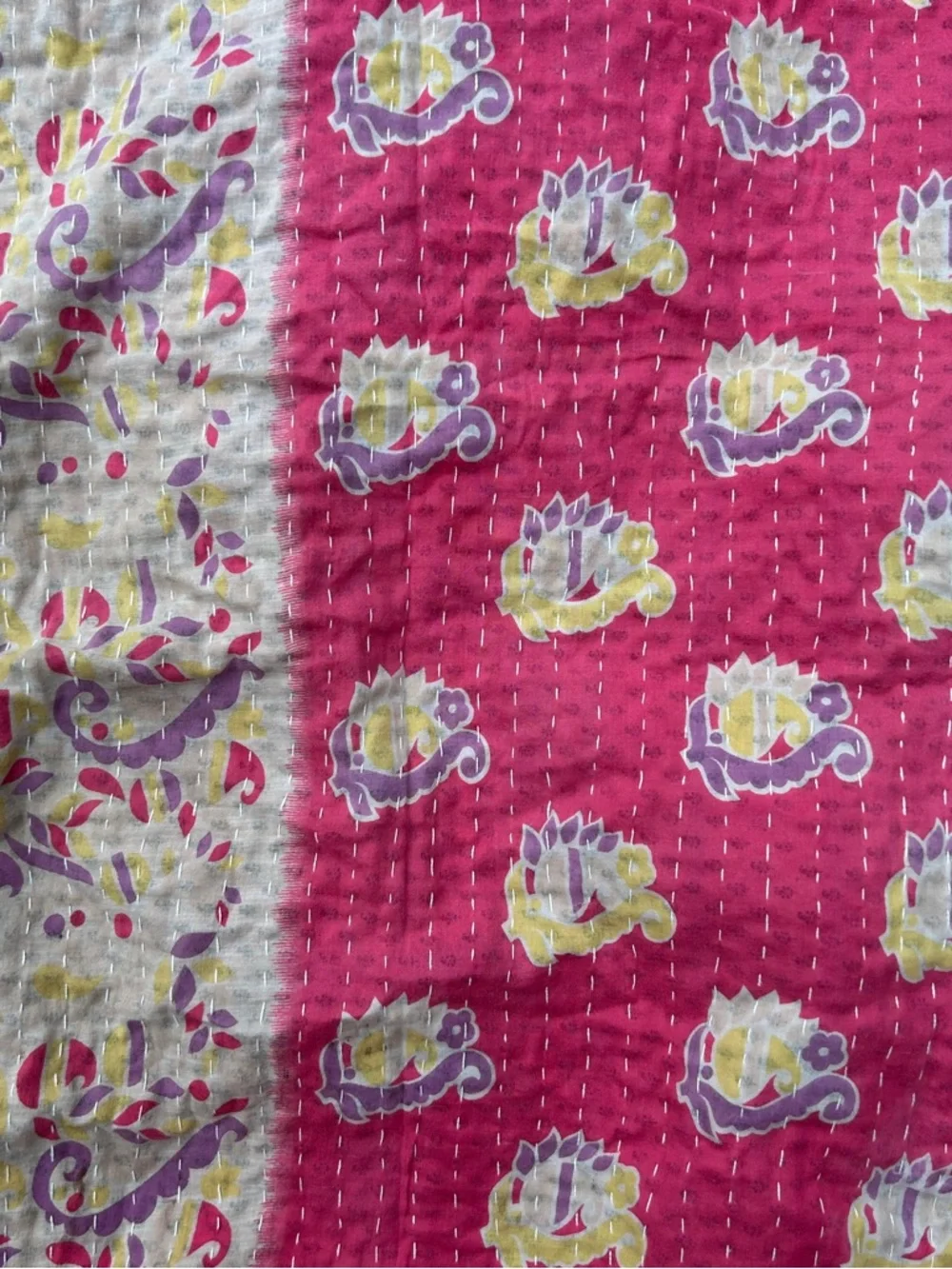 Handmade Kantha Quilt Throw Handmade Boho Cotton Textile Blanket